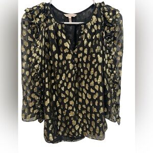 Rebecca Taylor 100% Silk‎ Black and Gold Ruffle Sleeve Blouse- Size 0